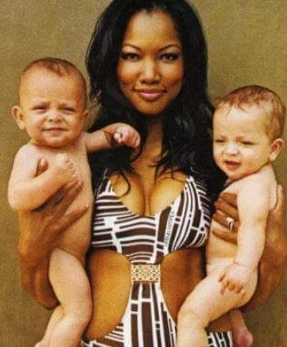 Jaid Thomas Nilon with his twin brother and mother Garcelle Beauvais.